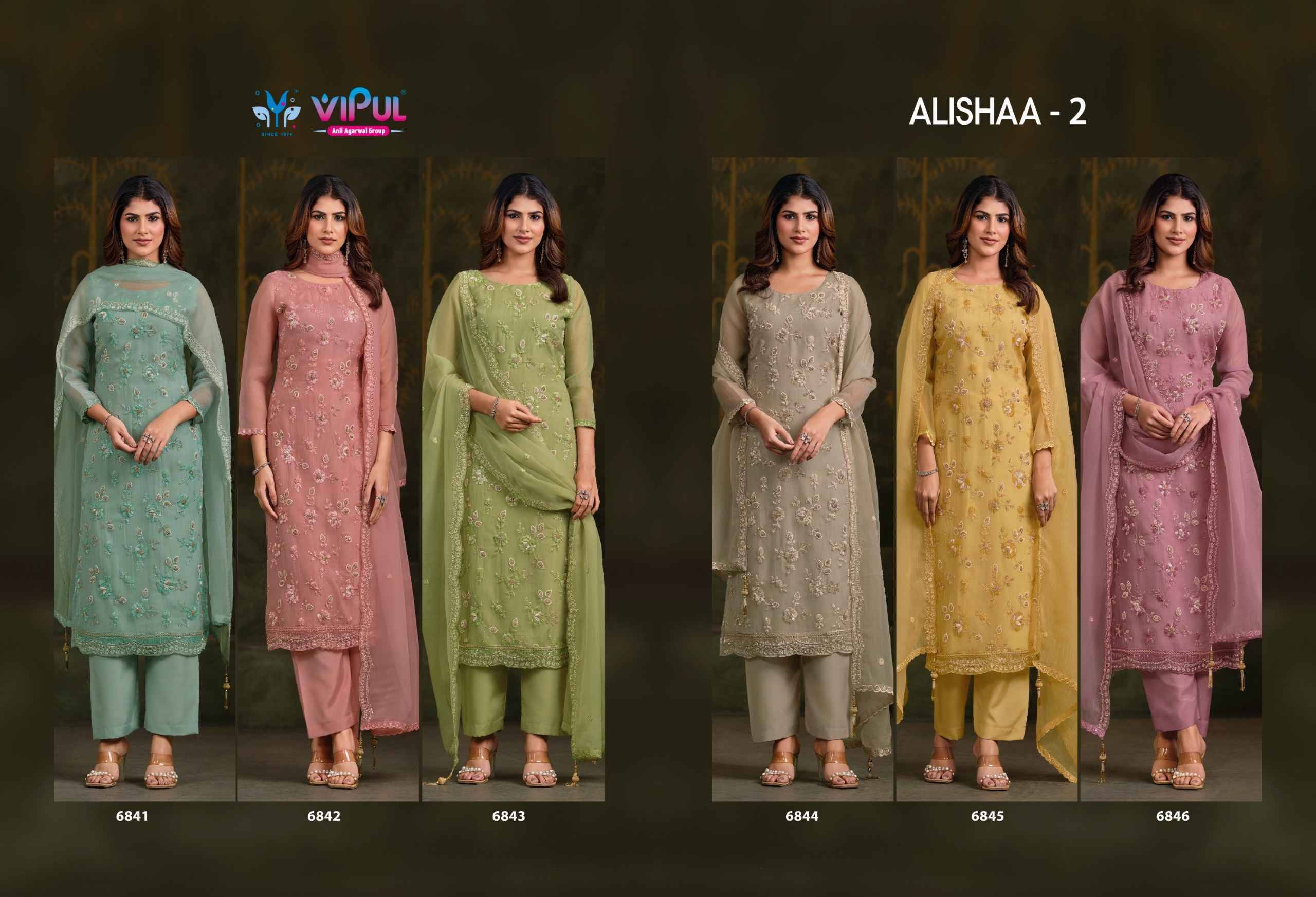 Alishaa Vol 2 By Vipul 6841 to 6846 Series Designer Festive Suits Beautiful Fancy Stylish Colorful Party Wear & Occasional Wear Chiffon Dresses At Wholesale Price